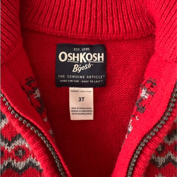 OskKosh Full Zip Red/Grey Sweater, 3T - Picture 2 of 5